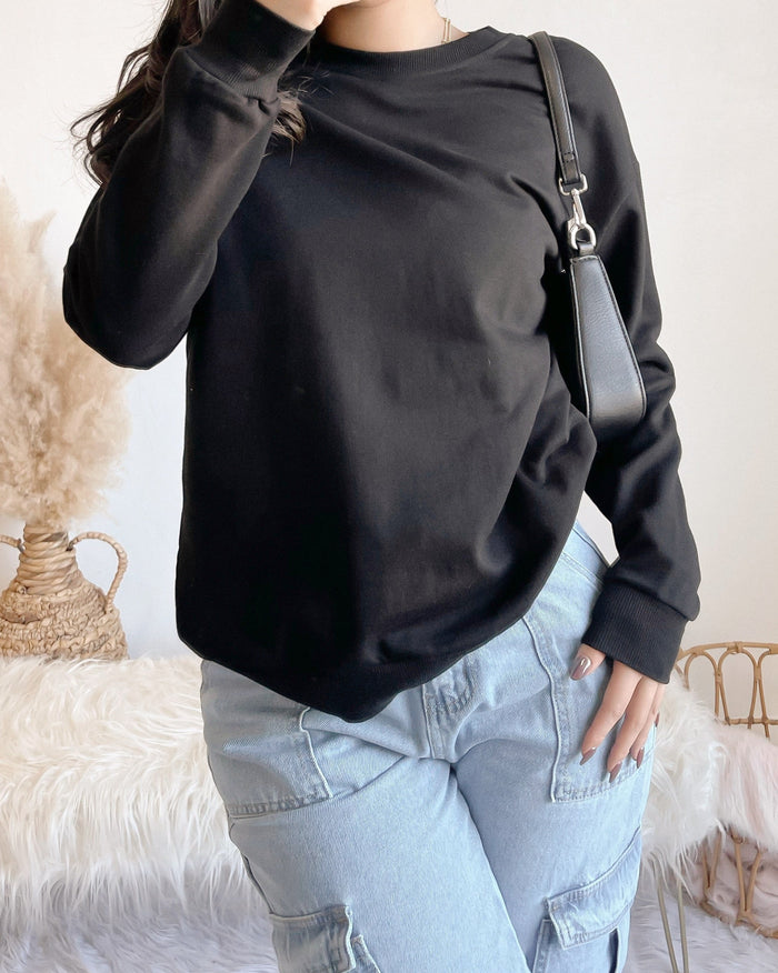 WILLOW OVERSIZED FLEECE LINED SWEATER (BLACK)
