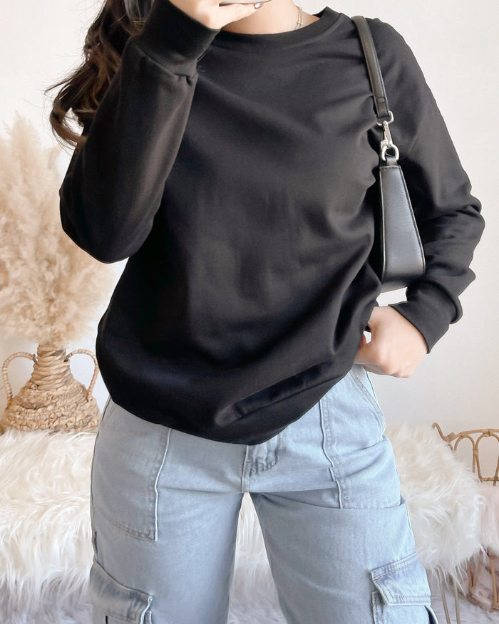 WILLOW OVERSIZED FLEECE LINED SWEATER (BLACK)