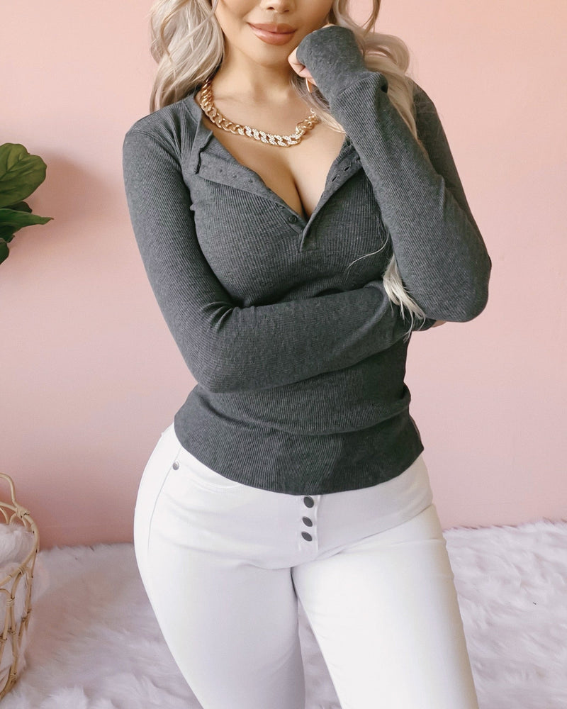 RESTOCKED! KEEP ME WARM WAFFLE KNIT THERMAL TOP (HEATHER GREY)