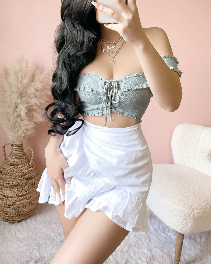 ALL TIED UP OFF SHOULDER TOP (CHERRY)