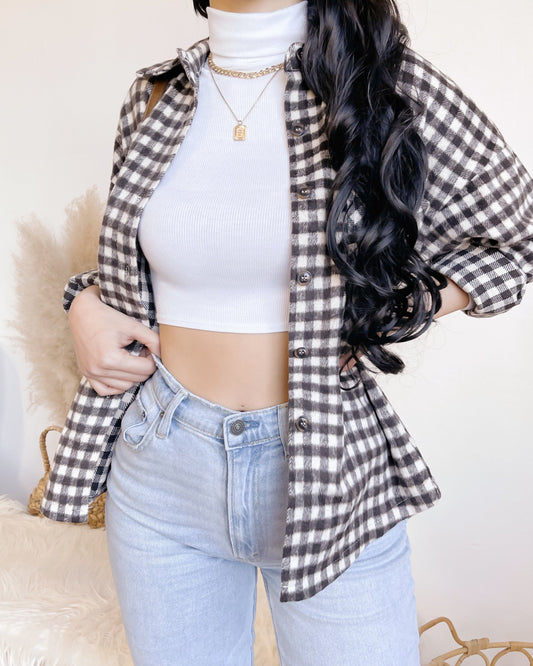 MIXED FEELINGS FLANNEL SHACKET (IVORY/MOCHA)