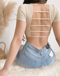 RESTOCKED! EVA OPEN BACK CROP TOP (CREAM)