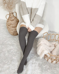 RESTOCKED! 2-IN-1 MINIMALIST THIGH HIGH SOCKS (LIGHT GREY)