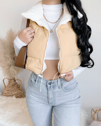 REVERSIBLE!! GIVE YOU CHILLS PUFFER VEST (IVORY/MUSTARD)